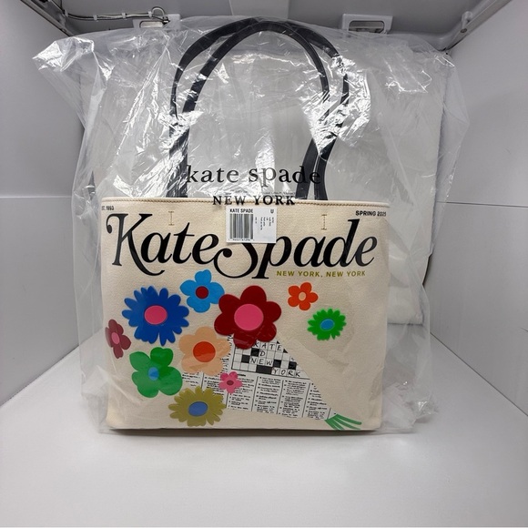 Kate Spade New York Fresh Picks Printed Medium Tote Bag Canvas Floral Logo - Picture 16 of 16